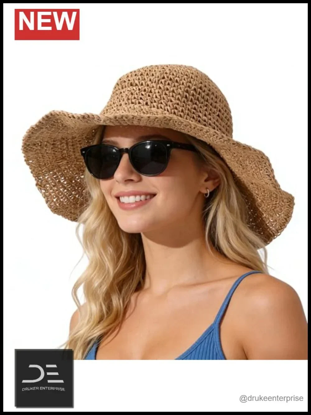 Womens Floppy Wide Brim Paper Straw Sun Hat Foldable Packable Beach Travel